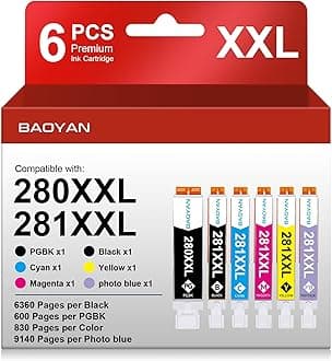 Compatible TS9120 Ink Cartridge Replacement for Canon PGI-280XXL CLI-281XXL 6 Pack Photo Blue Compatible with PIXMA TS8320 TS8220 TS8120 (PGBK, Black, Photo Blue, Cyan, Magenta, Yellow)