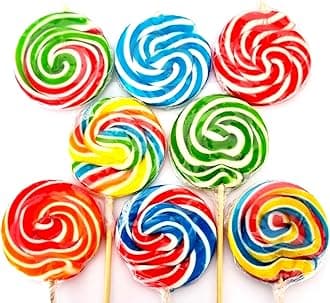 Lollipops 25 x 30g Rainbow Swirly Round Lollies. Kids Party Bags Sweets. Halal Vegan. Cake Toppers & Party Favours. Great Value. Assorted Colours.