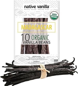 10 Organic Madagascar Vanilla Beans - Gourmet Grade A Premium Vanilla Pods - For Vanilla Extract & Baking - For Cooking, Desserts & More - 100% Vegan & Kosher - Non-GMO & Gluten-Free - Native Vanilla
