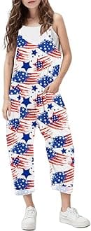 RAISEVERNJumpsuits for Girls Casual Sleeveless Loose Spaghetti Strap Summer Rompers Long Pants with Pockets