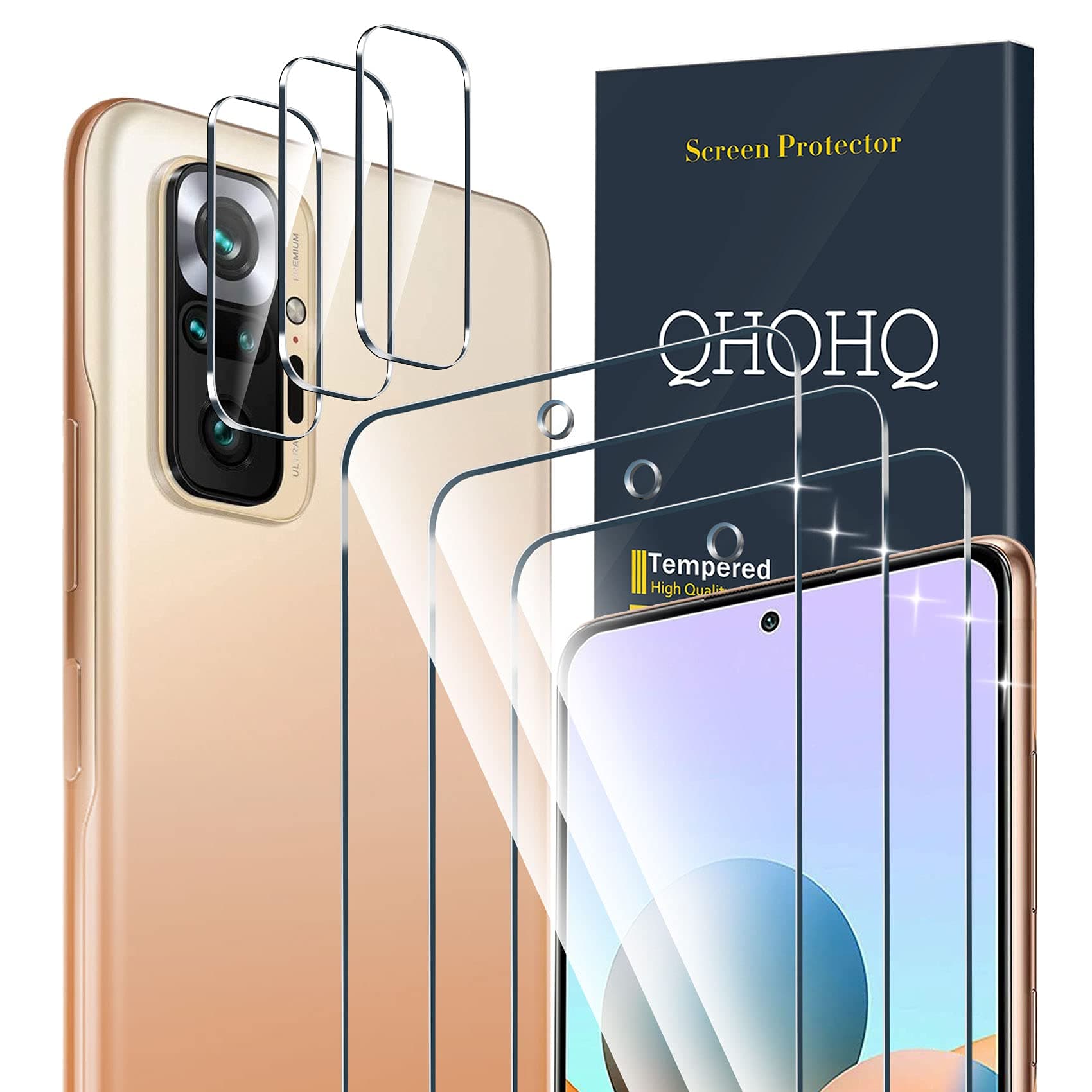 QHOHQ 3 Pack Screen Protector for iPhone Note 10 Pro/Note 10 Pro Max with 3 Packs Camera Lens Protector,Tempered Glass Film,9H Hardness - HD - Anti-Scratch - No Bubbles - Easy Installation