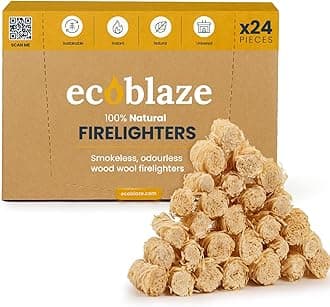 Ecoblaze Natural 24 Firelighters - Fire Lighters for BBQ, Pizza Oven, Fire Pits - Wood Wool Fire Starters - Perfect for Garden Life & Camping, Safe, Clean Wax Coated Instant Firestarter
