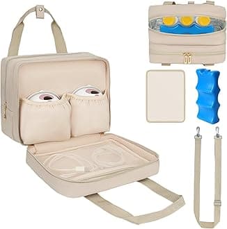 Breastmilk Cooler Travel Bag, Wearable Breast Pump Storage Bag Compatible with Momcozy/Eufy/Elvie/Willow/Medela Breast Pump with Ice Pack and Waterproof Mat,Khaki