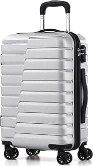 Carry On Luggage Airline Approved with Wheels Hard Shell Suitcase Spinner TSA Lock Telescopic Handle 20-inch,Silver
