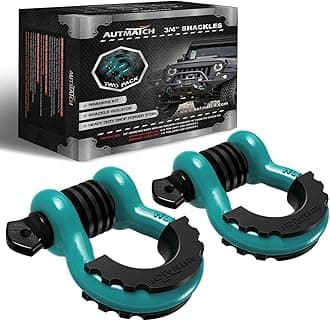 AUTMATCH D Ring Shackle 3/4" Shackles (2 Pack) 41,887Ibs Break Strength, Clevis Shackle with 7/8" Screw Pin and Shackle Isolator Washers Kit for Tow Strap Winch Off Road Vehicle Recovery, Teal
