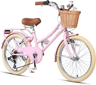 Glerc 20 24 26 Inch Beach Cruiser Bike, 6-Speed Hybrid City Bicycle for Girls Youth and Over 6 Years Old, Missy Bike with Wicker Basket & Lightweight, Multiple Colors