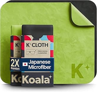 Koala Lens Cleaning Cloth | Japanese Microfiber | Glasses Cleaning Cloths | Eyeglass Lens Cleaner | Eyeglasses, Camera, VR/AR Headset, and Screen Cleaner | Black & Green (Pack of 2)