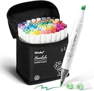 Alcohol Markers Brush and Chisel Tip: 48-Color Double Tipped Art Marker Set for Artist Adults Cozy Coloring Illustrations - Honolulu - Brush and Chisel Dual Tips- Refillable - AP Certificated