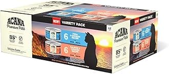 ACANA Premium Pate Wet Cat Food in Bone Broth Variety Pack: Salmon & Chicken + Tuna & Chicken Recipes 3oz Cans (12 Count, 6 of Each)