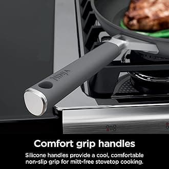 Ninja CW60030 NeverStick Comfort Grip 12'' Fry Pan, Nonstick, Durable, Scratch Resistant, Dishwasher Safe, Oven Safe to 400°F, Silicone Handles, Grey