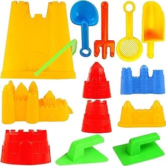 Liberty Imports 15 Piece Sand Castle Building Kit - Beach Toys Set with Large Bucket, Rake, Shovels, Molds and More