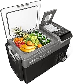 40QT Car Refrigerator with Ice Maker, 12 Volt Car Cooler with Wheels, Portable Refrigerator -4℉-68℉ with AC & DC Charger, Electric Cooler, Car Freezer for Travel, Home, Camping, Outdoor