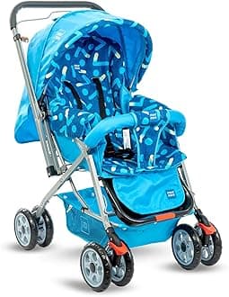 Mee Mee Mother's Lap Baby Stroller/Pram for 0 to 3 Years, New Born/Kids, 5 Point Safety Harness, Adjustable backrest, 360 Swivel Wheel, Large Storage Basket, Reversible Handlebar Net (Blue)