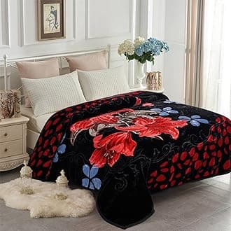 Korean Faux Mink Fleece Blanket 83" X 91", 5.7 LB - 2 Ply Reversible Soft Warm Plush Flannel Blanket, A&B Pattern Printed Embossed Microfiber Blanket for All Seasons, (Roses & Lilies Black, King)