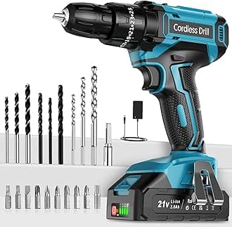 MHPRO Cordless Drill Driver 21V, Cordless Hammer Drill with Battery 2000mAh, ...