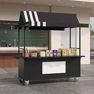 Mobile Cart with Wheels Selling Food, Vending Iron Cart with Canopy, Customizable Logo, for Street Food, Handicrafts, Snacks(Black)