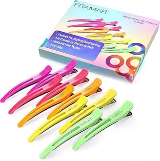 FRAMAR Neon Sectioning Hair Clips – Hair Clips For Styling, Hair Sectioning Clips, Creaseless HairClips For Women - 10 Pack
