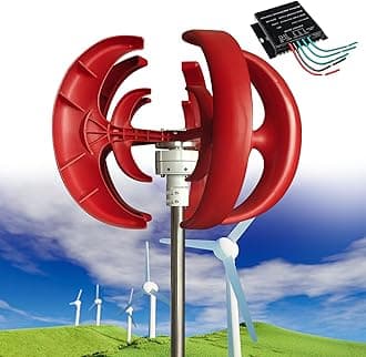 Wind Turbine Generator Kit, 12000W 12V/24V/48V Vertical Wind Turbine Electricity Set, 5 Blade Horizontal Wind Power Generator Kit for Home, Boat, Marine, Monitoring, Street Lighting,Red-24V