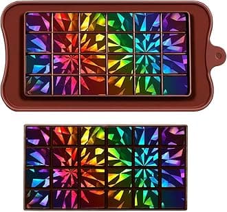 Geometry Holographic Chocolate Molds Silicone - 7 Unique Designs, Chocolate Bar Mold for DIY Candy Wax Melts Resin, Rainbow Shimmer Effect, Easy Release