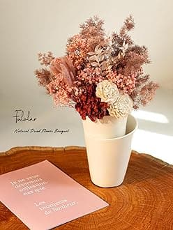 Fulolar Natural Dried Flower Bouquet, Real Flower Arrangements Preserved Mix Bouquet, Varieties for Vase, Floral Arrangement for Home Wedding Decor - Red