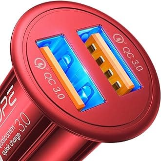 Super Fast Car Charger USB Fast Charge AINOPE Android Car Charger Adapter 45W All Metal Lighter USB Charger Quick Charge for iPhone 15/14/13/12/11pro/x/8/Samsung S24/S23/S22/S22+/Ultra/S21/Note 9 Red