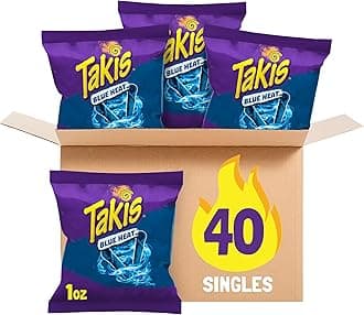 Blue Heat Chili Pepper Artificially Flavored Tortilla Chip Box of 40ct, 1oz each.