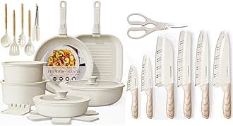 Astercook 23 Pcs Pots and Pans Set Non Stick with 13 Pieces Kitchen Knives Set