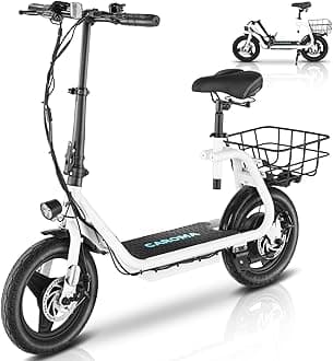 Caroma Peak 1200W Electric Scooter with Seat,14" Tire E Scooter,30 Miles Range&20Mph Top Speed, Foldable Electric Scooter for Adults(White)