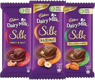 Cadbury Dairy Milk Silk Large Chocolates Combo (1 X Silk Roast Almond, 1 X Silk Fruit And Nut And 1 X Silk Hazelnut) - 423 Gm