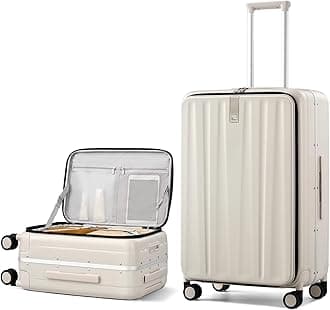 26 Inch Large Luggage Suitcase Top Opening Aluminum Frame Travel Luggage Hard Shell Suitcases with Wheels for Woman Men.(Ivory white)