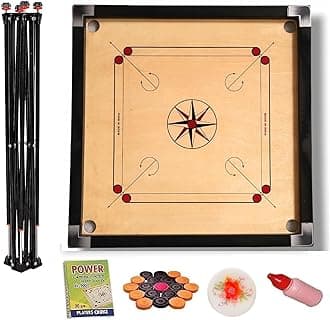 WRF Superior Matte Finish Practice Carrom Board for Serious Professional Practice with Coins Striker and Powder Black New (WRF 32 Inch with Stand WR-1)