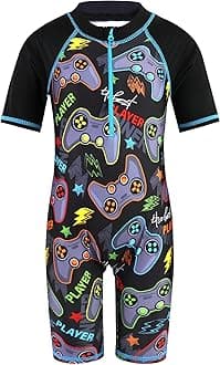 HUAANIUE Boys Swimming Short Sleeve Swimsuit 3-12Y Kids One Piece Swimwear Navy Sun Protection 50+ Swim Clothes UPF Warm Sportwear Costume Summer Surfing