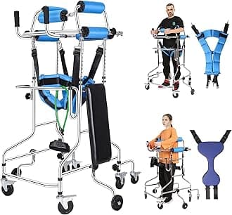Adult Standing Walker for Seniors, Hemiplegia Standing & Lower Limb Training, Upgraded Double Pads, 8 Wheels Anti-Tilt Mobility Aid, Fits 58-71 in, withstands 220 lbs