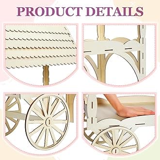 Wonderjune 1 Pcs Wooden Candy Cart with Wheels for Party Mini Wooden Tabletop Dessert Display Stand for Weddings Birthdays Baby Showers Party Decoration,25" x 20.5" x 9.75"