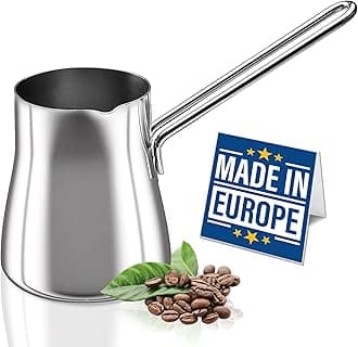 Crystalia Turkish Coffee Maker 18/10 Stainless Steel 425 ml Teapot Stove, Milk Warmer, Greek Coffee Maker, Arabian Coffee Maker, Turkish Cezve Briki for Cooking, Chocolate Warmer, Melt Butter