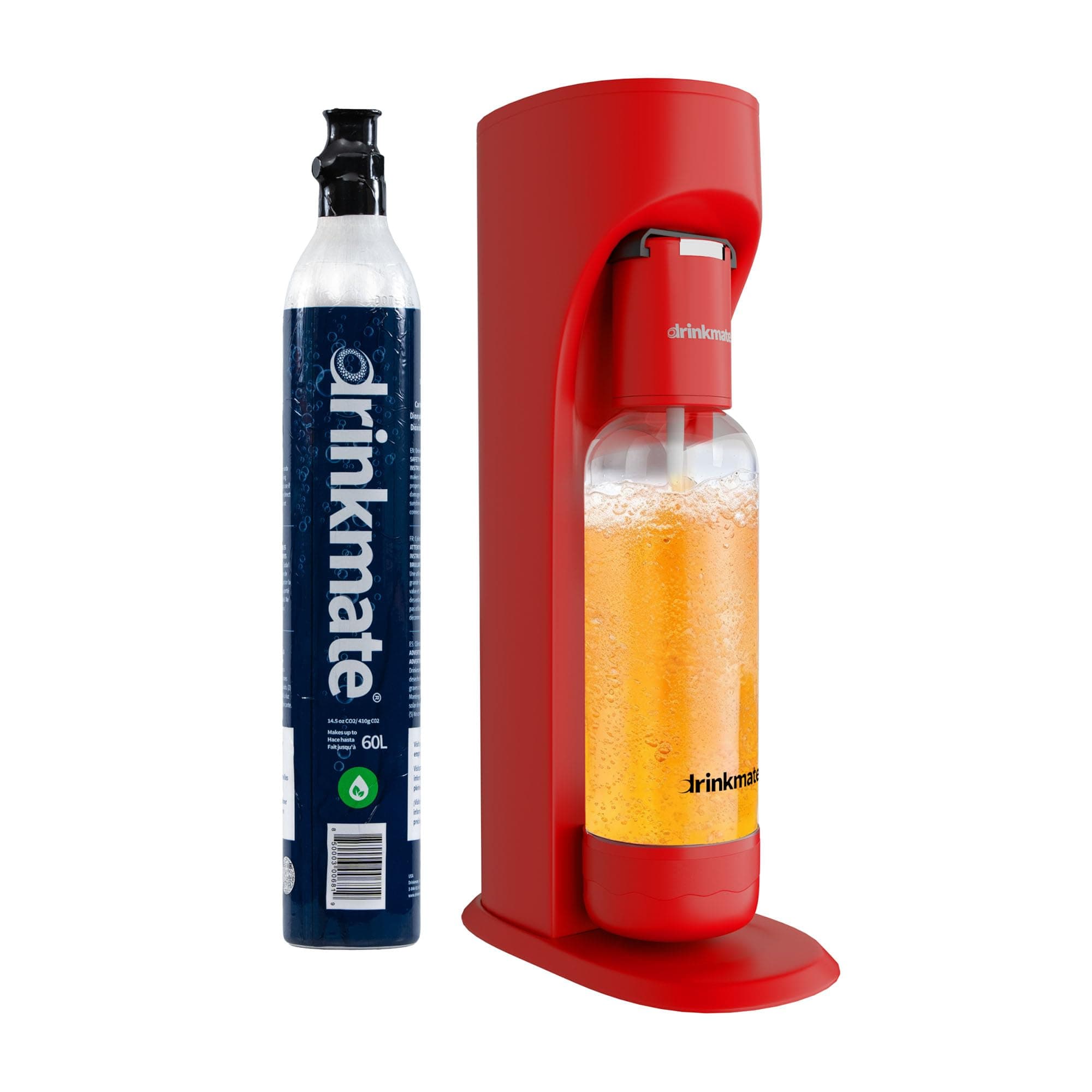Drinkmate Sparkling Cocktail Mocktail Wine Juices and Water Maker, Carbonates Any Drink with Push-Button Simplicity, with 1L bottle and 60 Litre CO2 cylinder, Royal Red