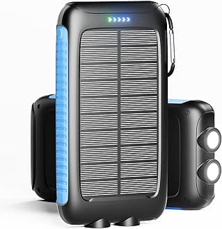 Power-Bank-Solar-Charger - 20000mAh Power Bank, Portable Charger, External Battery Pack 5V/3A Type C Input Output Dual Built-in Super Bright Flashlight, Carabiner, Solar Panel Charging