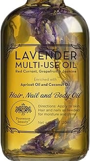 Provence Beauty Lavender Multi-Use Oil For Face, Body And Hair - Organic Blend Of Apricot, Vitamin E, Fractionated Coconut And Sweet Almond Oil Moisturizer For Dry Skin, Scalp And Nails - 4 Fl Oz