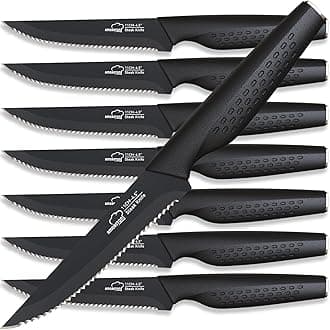 Amorston Steak Knives, Steak Knives Set of 8, Stainless Steel Steak Knife Set, Serrated Knives Dishwasher Safe, Elegant Black