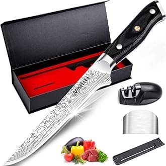 MOSFiATA Boning Knife, 6 Inch Sharp Fish Filleting Knife German High Carbon Stainless Steel EN1.4116 Chef’s Knives, Kitchen Cooking Knives Set with Micarta Handle, Sharpener, Finger Guard Gift Box