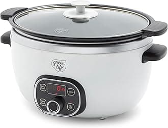 GreenLife Cook Duo Healthy Ceramic Nonstick Programmable 6 Quart Family-Sized Slow Cooker, PFAS-Free, Removable Lid and Pot, Digital Timer, Adjustable Tempature Control, Dishwasher Safe Parts, White