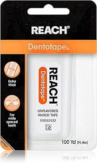 Reach Dentotape Waxed Dental Floss with Extra Wide Cleaning Surface for Large Spaces Between Teeth, Unflavored, 100 Yards