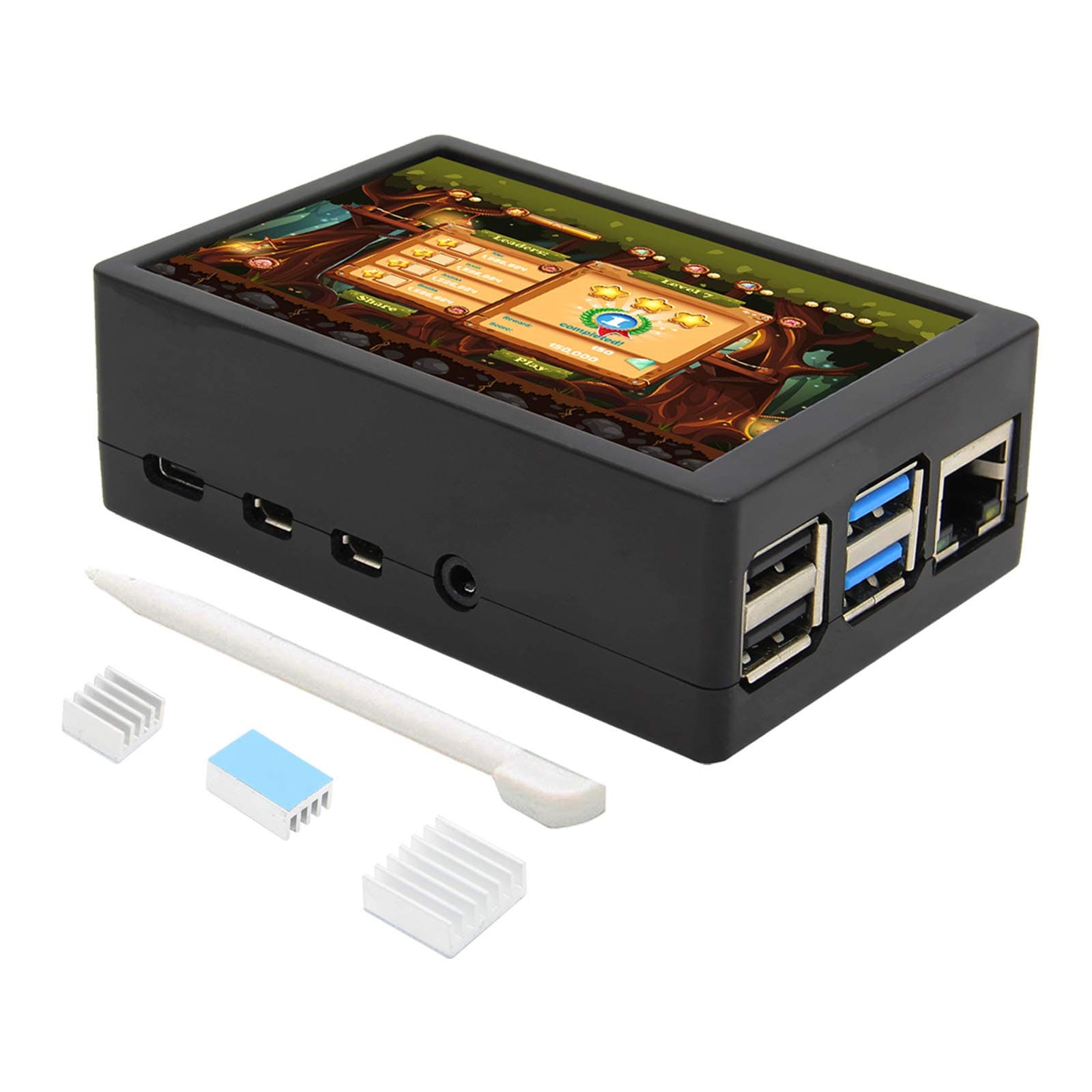 for Raspberry Pi 4 Model B, 3.5 inch Touch Screen with ABS Case and Pi 4 Heatsinks Kit, Max 50FPS 480x320 Pixel Monitor TFT Touch LCD (Support Raspbian, Ubuntu, Kali, Retropie System)