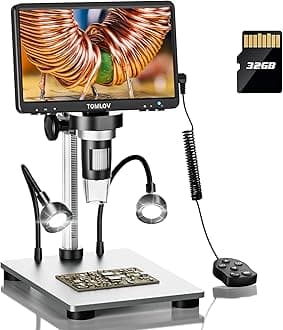 Microware 7" LCD Digital Microscope 1200X Magnification, 1080P Video Microscope with Metal Stand, 12MP Ultra-Precise Focusing, PC View, Windows/Mac OS Compatible, 8 Adjustable Lights