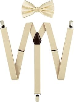 Tie G U StyleTIE G Solid Color Men's Braces + Woven Bow Tie Set for Wedding : Vivid Color, Adjustable Suspender, Strong Clip, Elastic Band