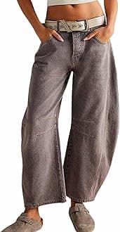 CHARTOU Women's Wide Leg Cropped Baggy Y2k Mid Rise Jeans - Boyfriend Harem Denim Pants