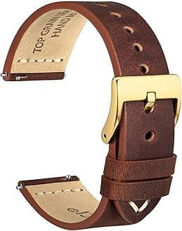 WOCCI Old-fashioned Watch Band, Top Grain Leather, French Wax Thread, Quick Release, Stainless Steel Buckle, Replacement Strap for Men, Band Width 17mm 18mm 19mm 20mm 21mm 22mm 24mm