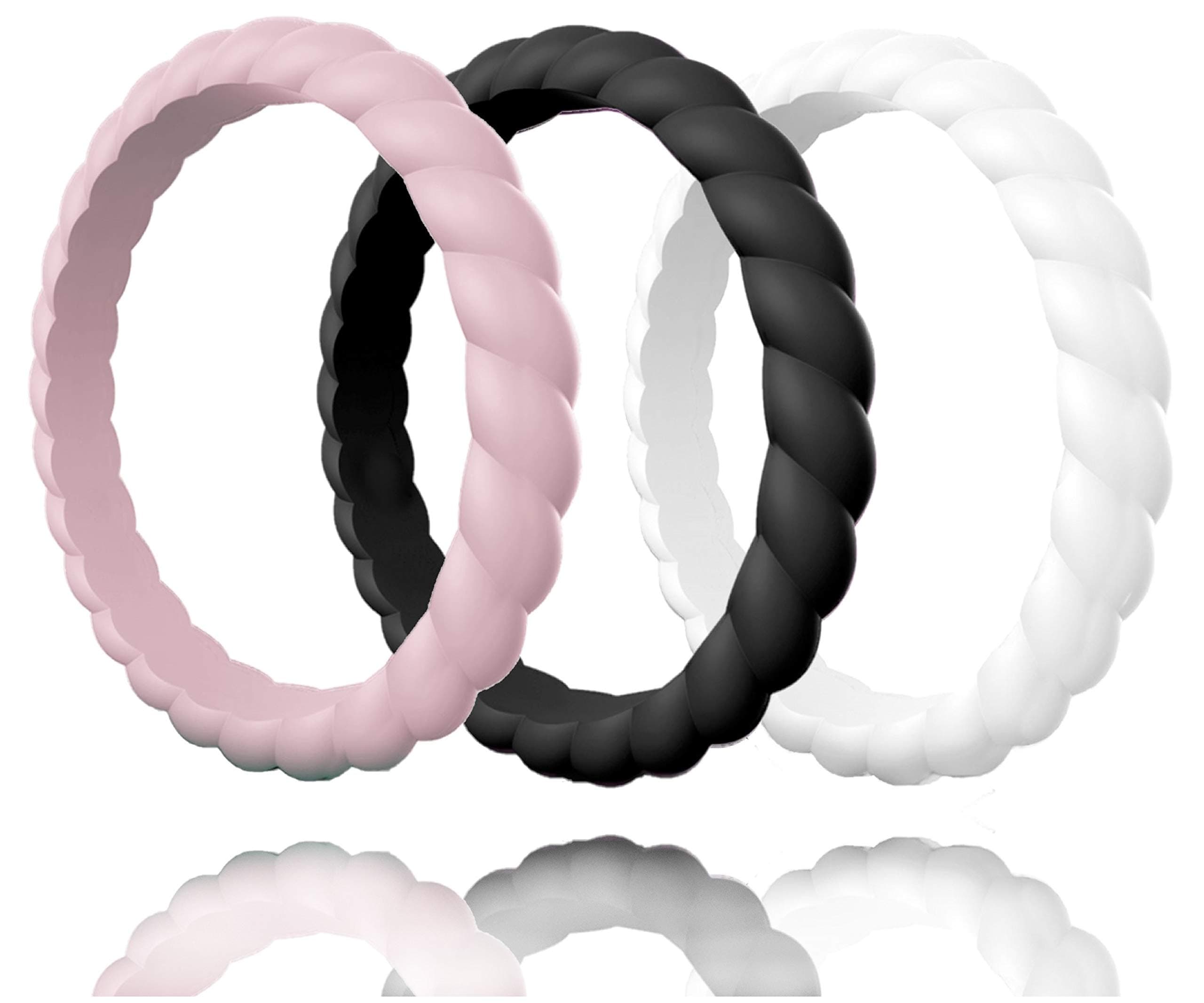 Made for Her Silicone Wedding Ring for Women, Stackable & Thin Rubber Band in Fine Color Combination for Pregnant, Sports & Active Women's - Life Time Warranty Set of 1-3-7-10