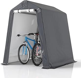 GARTOO 6' x 7' Outdoor Storage Shelter Shed- Heavy Duty Storage Tent with Roll-up Ventilated Windows, Portable Garage Storage shed for Bike, ATV, Motorcycle Shelter, Gray