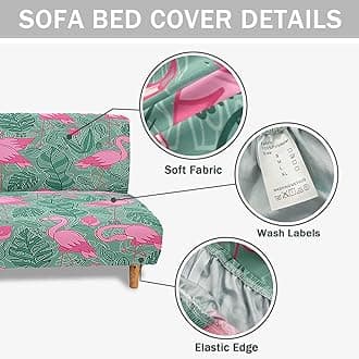 Mateju Armless Sofa Bed Cover, Butterfly Pattern Folding Sofa Bed without Armrests, Non Slip Stretch Futon Slipcover Protector for 2-3 Seater, Washable Couch Bed Slipcovers (beige,120-150cm)